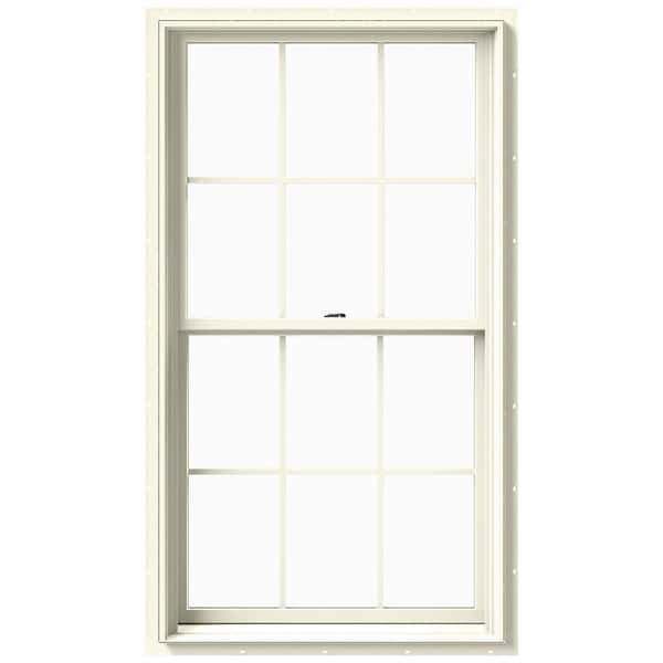 JELD-WEN 33.375 in. x 60 in. W-2500 Series Cream Painted Clad Wood Double Hung Window w/ Natural Interior and Screen