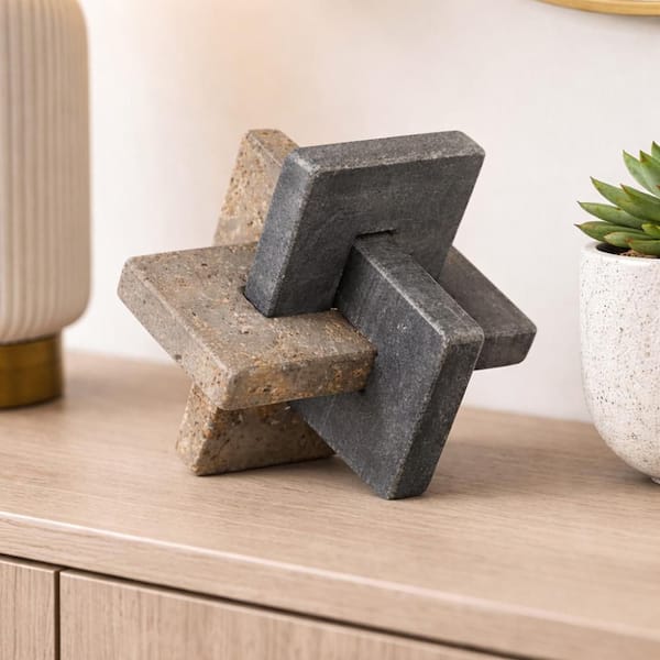 Black 7 in. x 7 in. Marble Travertine Knot Sculpture