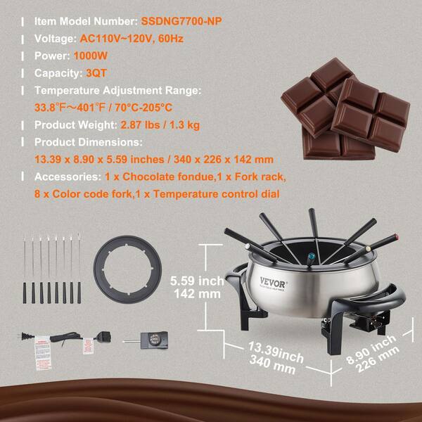 Fondeuse à Chocolat électrique 40W - Pot Céramique Antiadhésif - Capacité ~1kg - Noir Et Blanc