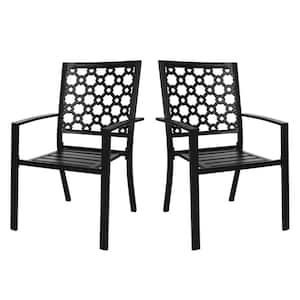 2-Pieces of Outdoor Patio Chairs, Wrought Iron Metal Bistro Chairs, Stackable Dining Chairs with Armrests
