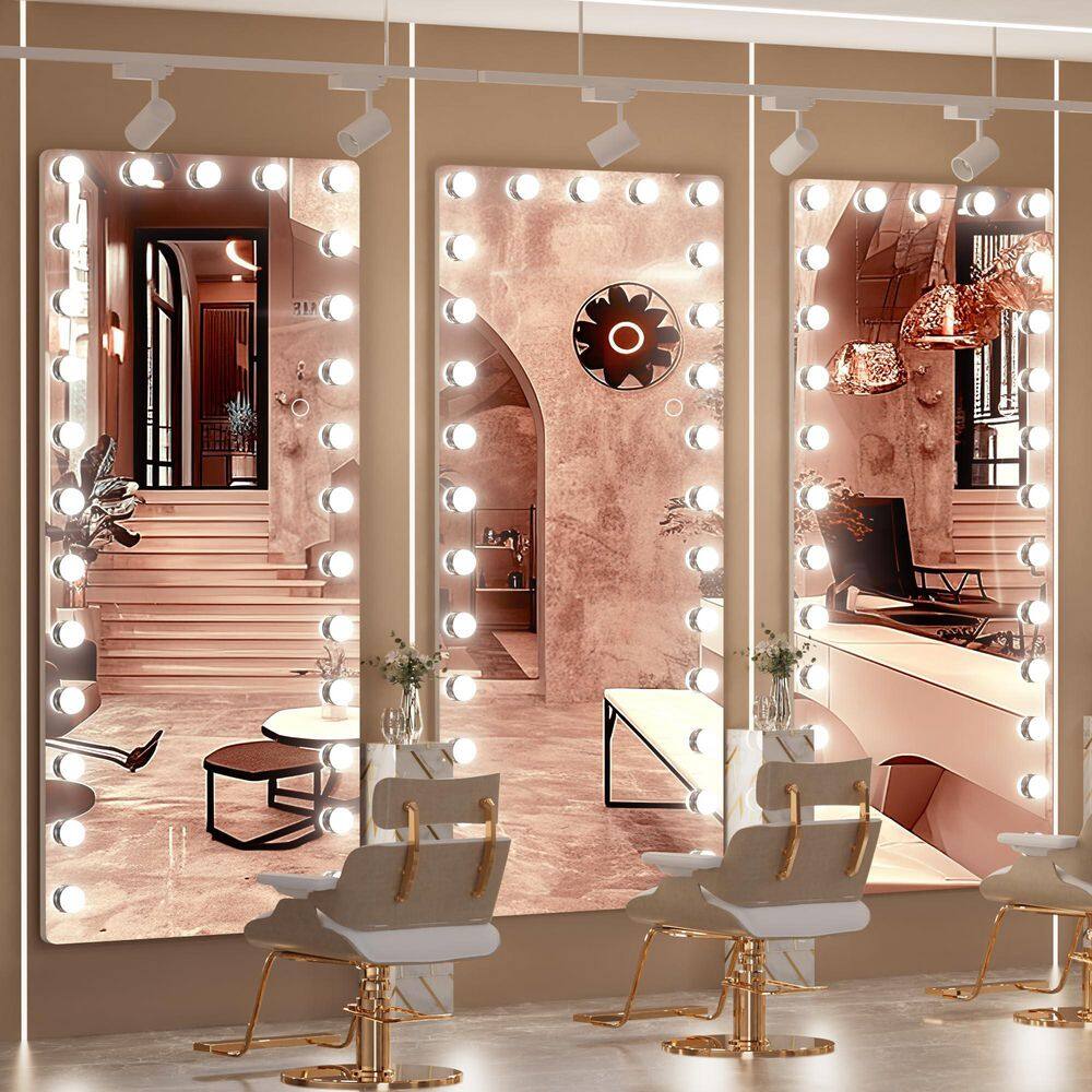 Clear 31 in. W x 80 in. H Rectangular Glass Full Length Mirror with Lights 