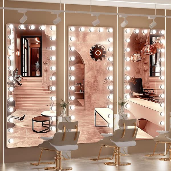 Hasipu Clear 31 in. W x 80 in. H Rectangular Glass Full Length Mirror with Lights LED Full Body Standing Mirror Wall Mounted