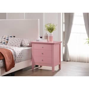 Hammond 3-Drawer Pink Nightstand (26 in. H x 24 in. W x 18 in. D)