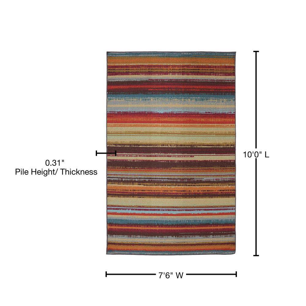 Rectangular Red Stripe Stain-Resistant Synthetic Area Rug