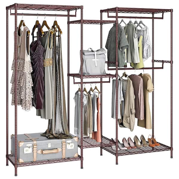 Unbranded Bronze Metal Garment Clothes Rack with Shelves 74.4 in. W x 76.8 in. H