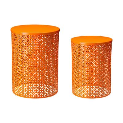 Multi-Functional Metal Orange Garden Stool or Plant Stand or Accent Table (Set of 2)