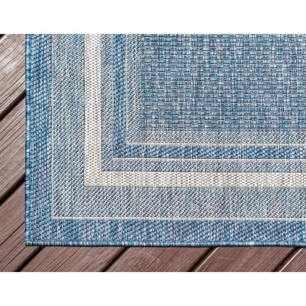 Blue Synthetic Easy-Care Reversible Outdoor Rug 9' x 12'