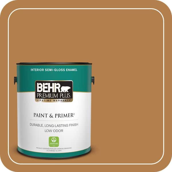 BEHR PREMIUM PLUS 1 gal. #PMD-106 Caramel Sauce Semi-Gloss Enamel Low Odor Interior Paint & Primer