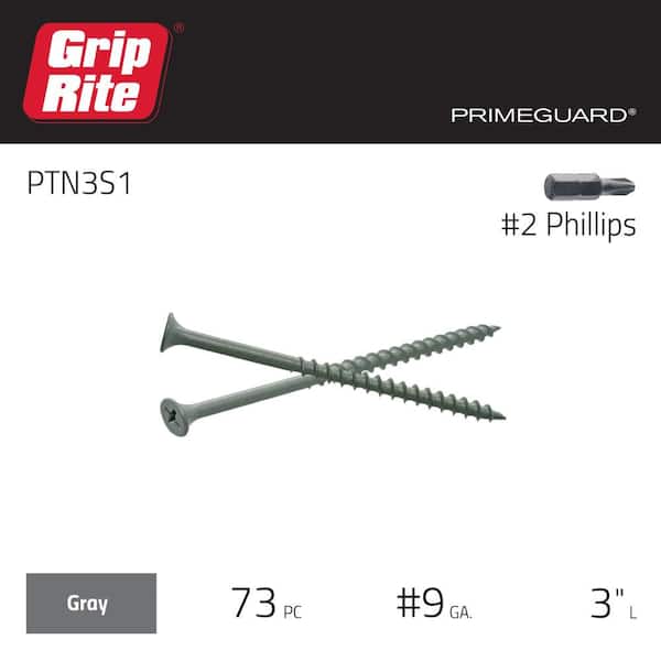 Grip-Rite - #9 x 3 in. #2 Phillips Bugle Head Coarse Thread Sharp Point Coated Exterior Wood Deck Screw 1 lb. Box