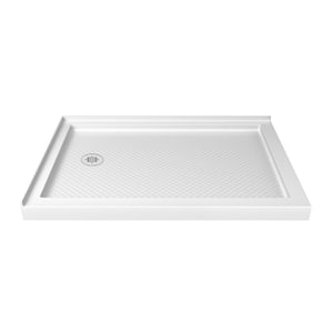 SlimLine 32 in. W x 48 in. L Corner Double Threshold Shower Pan Base with Left Drain in White