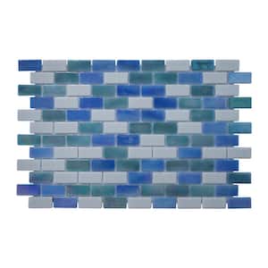 Glass Tile Love At First Sight Subway Blue and White 22.5in. x 13.5in. Glossy Glass Mosaic Wall Tile (9.68 sq. ft./Case)