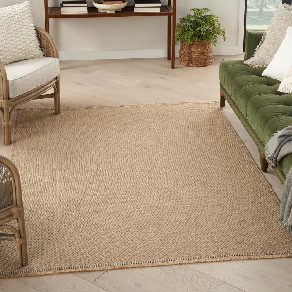 Natural Beige Flat Woven Geometric 5'3" x 7'3" Washable Rug
