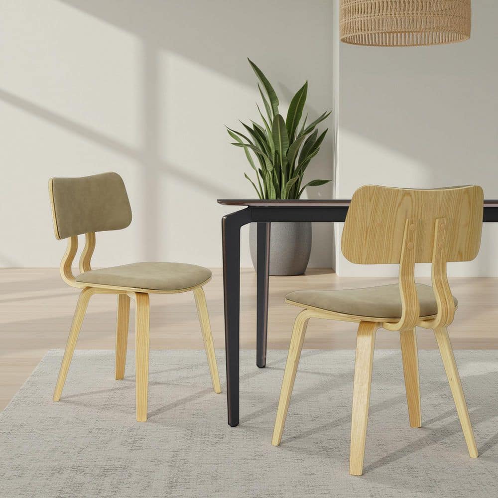 Jaguar Vintage Taupe Curved Back Wood Dining Chair with Faux Leather Seat Set of 4 price history on PriceWatchPro