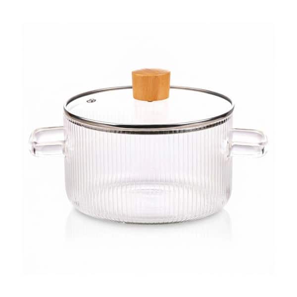 56oz 1-Piece Clear Borosilicate Glass Simmer Pot with Lid Heat-Resistant Handle for Gas Electric Induction Stovetops