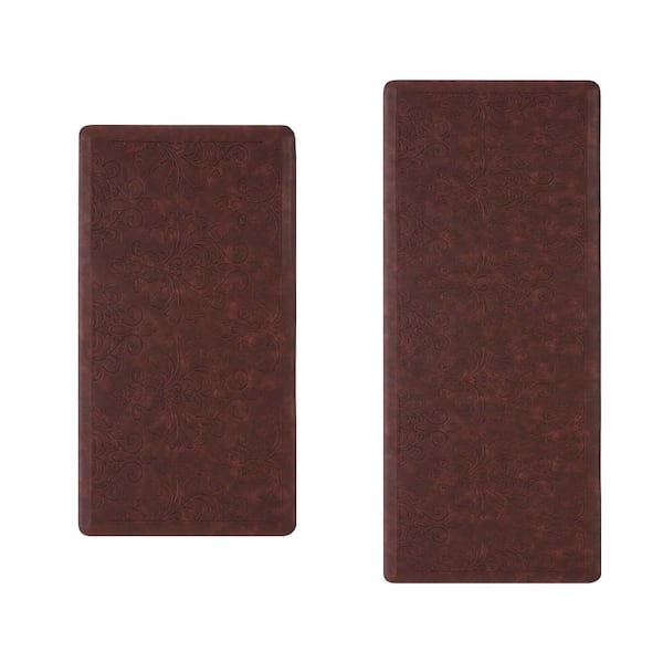 Chef Gear Marni Red 17.5 in. x 48 in. Floral Synthetic 2-Piece Kitchen Mat Set