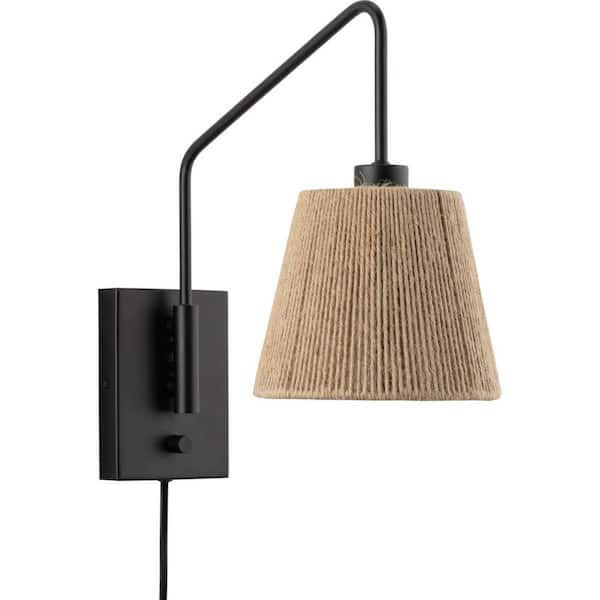 Avec 7 in. 1-Light Matte Black Coastal Swing Arm Wall Lamp