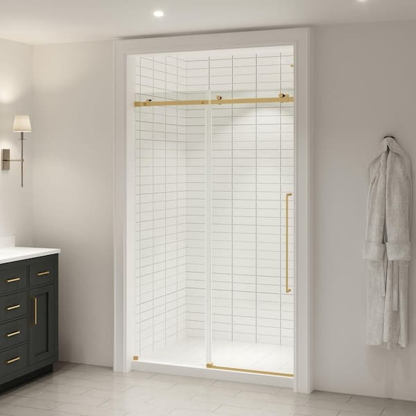 Selby 47 3/16 in. - 48 in. W x 74 in. H Alcove Sliding Frameless Shower Door in Brushed Gold Finish