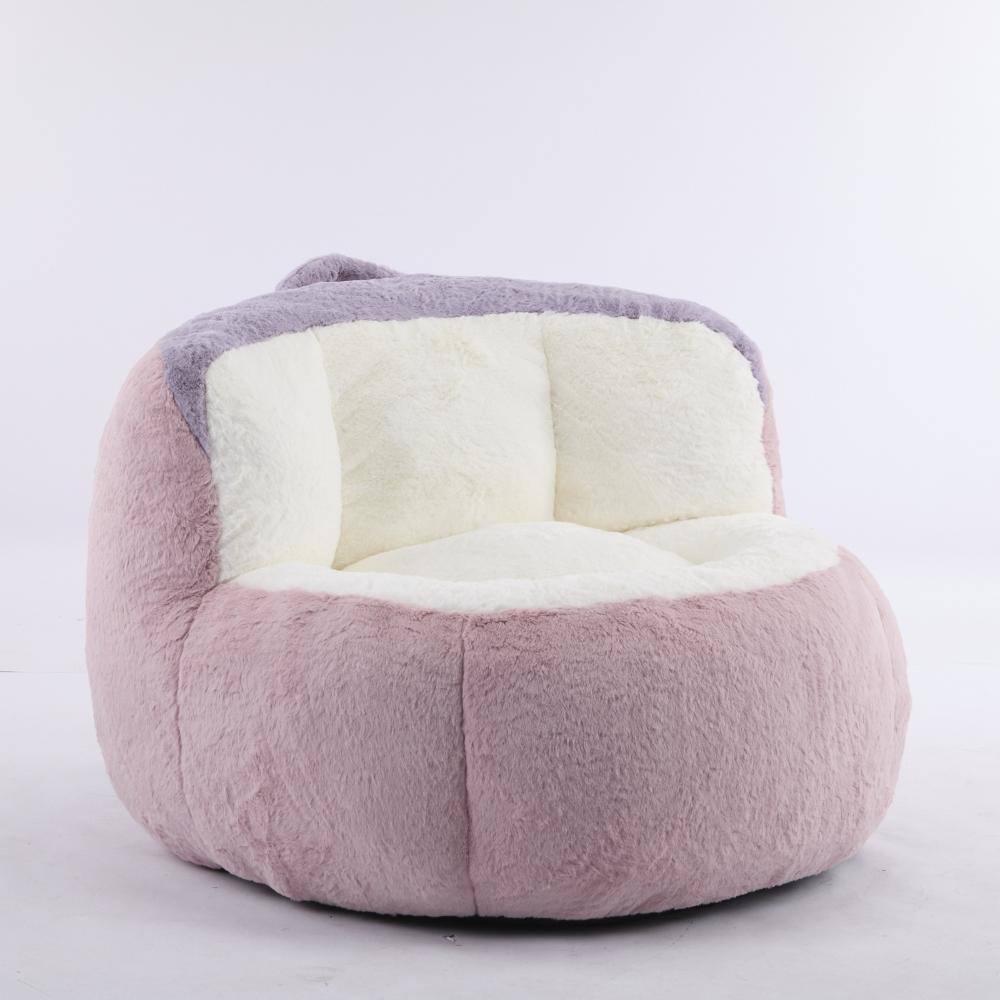 Multicolor Faux Fur Large (43 in.) Bean Bag with Shredded Foam Filling, Soft Fluffy Lounger for Living Room, No