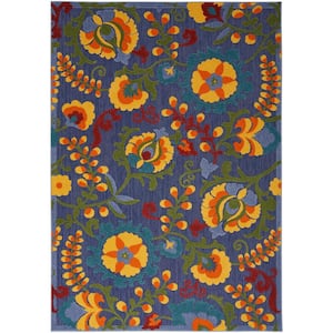 Aloha Navy Multicolor 5 ft. x 8 ft. Floral Contemporary Indoor/Outdoor Area Rug