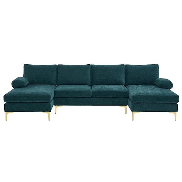 Karl home 110 in. Padded Arm 3 Piece Chenille U-shaped Sectional Sofa in. Green