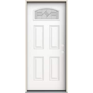 36 in. x 80 in. Left-Hand/Inswing Camber Top Caldwell Decorative Glass Modern White Fiberglass Prehung Front Door