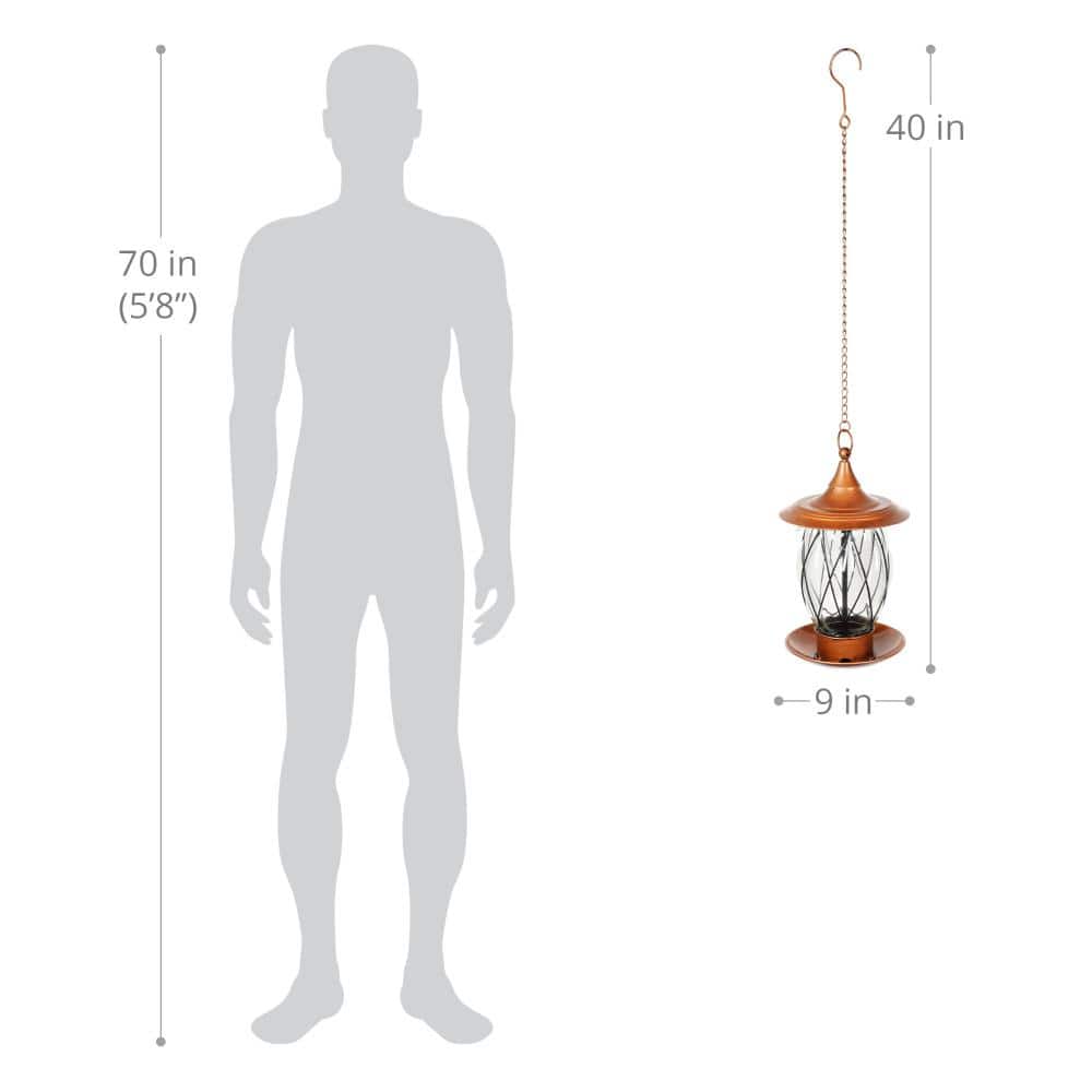 Solar Bronze Metal and Glass Hanging Bird Feeder