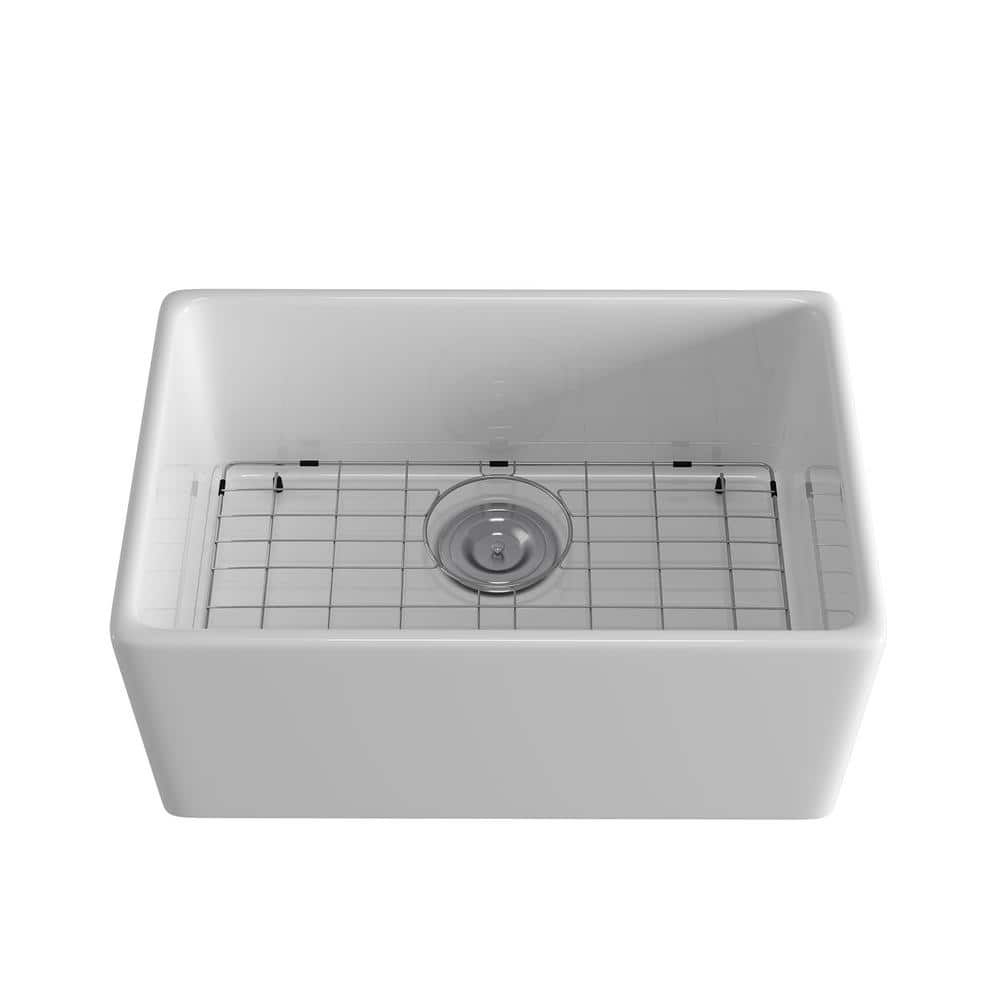 White Ceramic 23.67 in. Single Bowl Corner Farmhouse Apron Workstation Kitc