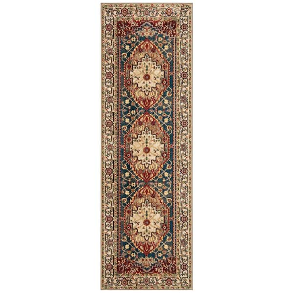 SAFAVIEH Kashan Ivory/Blue 3 ft. x 8 ft. Border Runner Rug KSN306A-28 ...