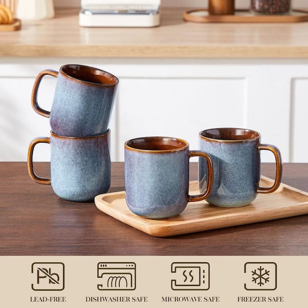 vancasso 16 oz. Grayish-blue and Golden-bronze Stoneware Mug (Set of 4)  Coffee Mugs Tea Coffee Cups Dishwasher and Microwave Safe  VC-ONION-GB-4DBZ-FC