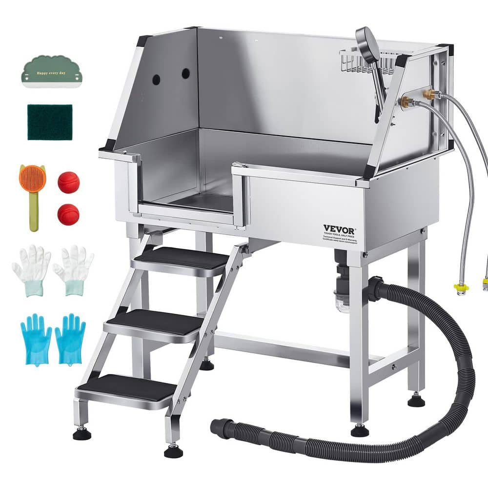 34 in. Pet Dog Bathing Station w/Ramp Professional Stainless Steel Dog Grooming Tub w/Drawer Pet Furniture Cover Left price history on PriceWatchPro