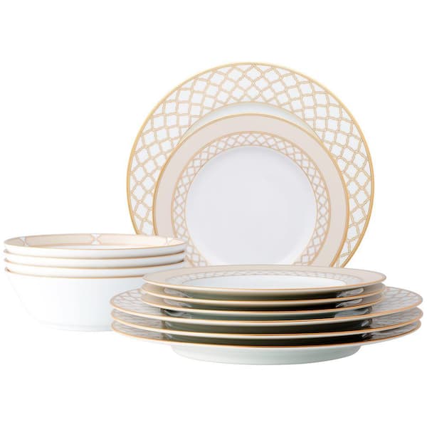 Eternal Palace Gold 12-Piece (Gold) Porcelain Dinnerware Set, Service for 4