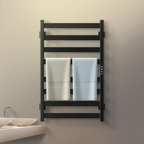 Electric Towel Warmer Wall Mount Heated Towel 8 Bars Plug in Hardwired Black