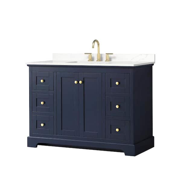 Wyndham Collection Avery 48 in. W x 22 in. D x 35 in. H Single Bath Vanity in Dark Blue with Giotto Quartz Top