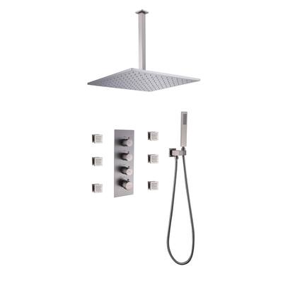 2-Spray Patterns with 2 GPM 11.81 in. Ceiling Mount Rain Dual Shower Heads with 6-Jets in Polished Nickel