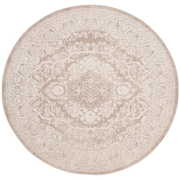 SAFAVIEH Reflection Beige/Cream 5 ft. x 5 ft. Border Round Area Rug