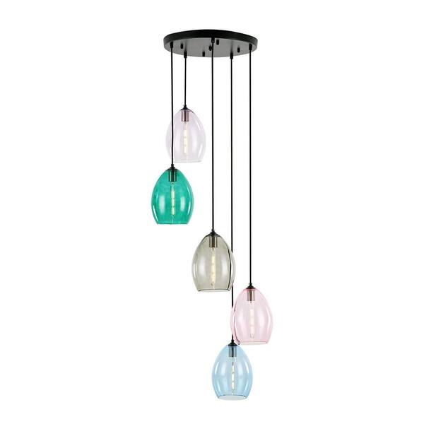 RRTYO Allyn 5-Light Modern Cluster Black Pendant Light with