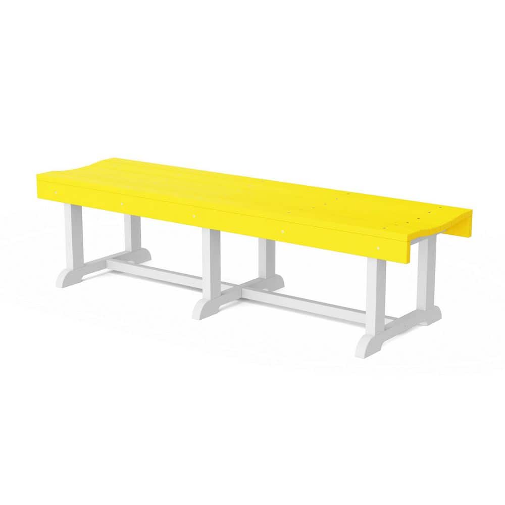 Heritage 68 in. Lemon Yellow and White HDPE Plastic Outdoor Patio Backless Bench