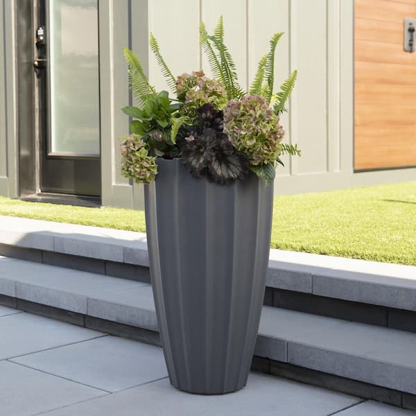 Mayne Sedona 28 in. Tall Self-Watering Graphite Grey Polyethylene Planter  2832-GRG - The Home Depot