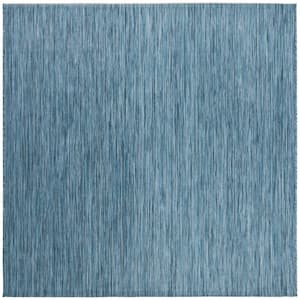 Beach House Blue 5 ft. x 5 ft. Solid Striped Indoor/Outdoor Patio  Square Area Rug