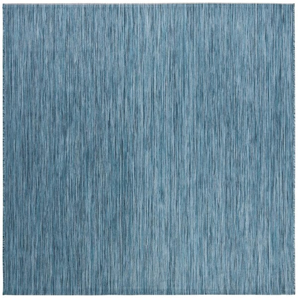 SAFAVIEH Beach House Blue 5 ft. x 5 ft. Solid Striped Indoor/Outdoor Patio  Square Area Rug