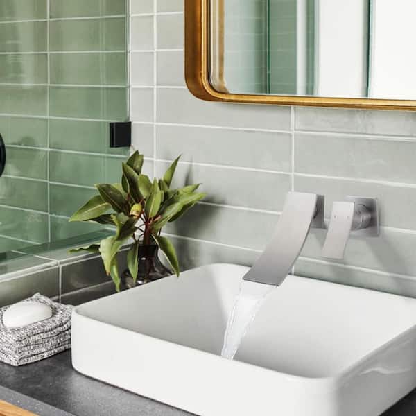 Single Handle Wall Mounted Waterfall Bathroom Faucet in Brushed Nickel