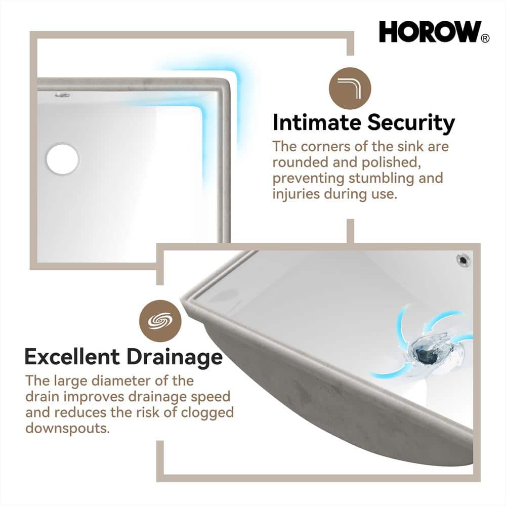 White Rectangular Ceramic Undermount Bathroom Sink with Overflow Hole
