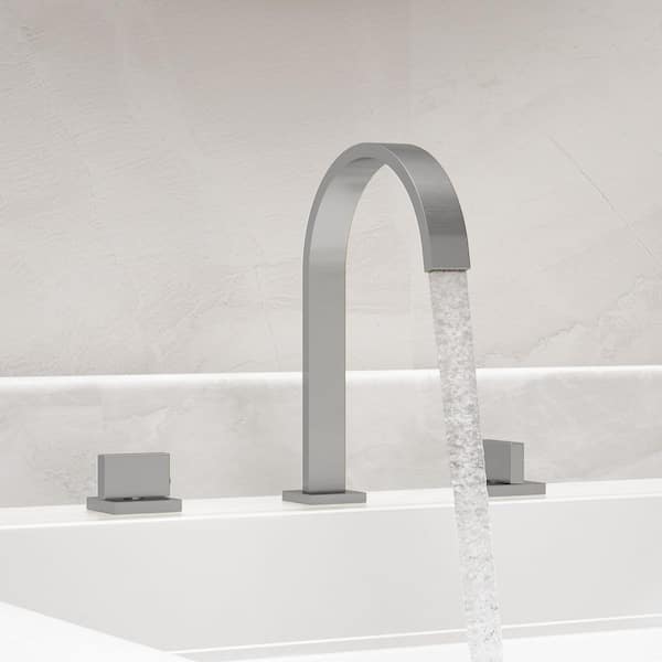 8 in. Widespread 2-Handle High Arc Bathroom Faucet in Brushed Nickel with Drain Assembly