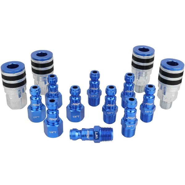 ColorFit Coupler and Plug Kit, with Rubber Safety Bumper-(T-Style, Blue)-1/4 in. NPT, (14-Piece)