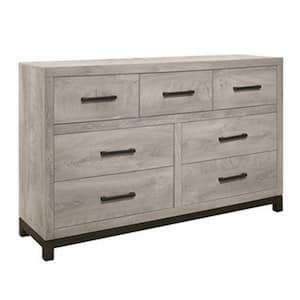 59 in. Gray 7-Drawer Wooden Dresser Without Mirror