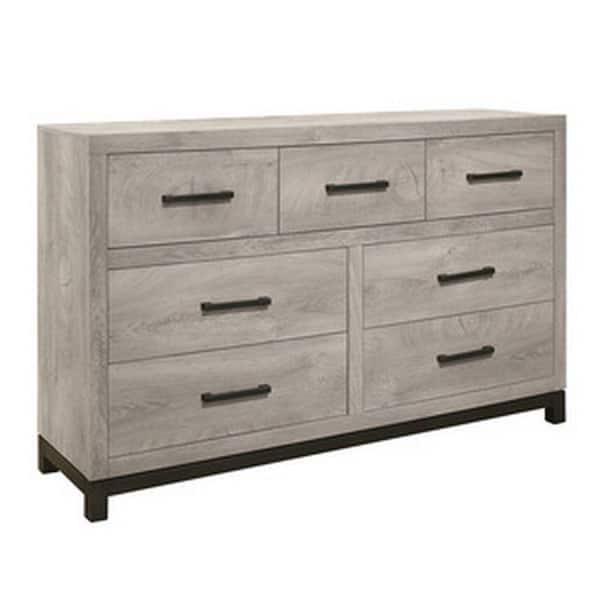 Benjara 59 in. Gray 7-Drawer Wooden Dresser Without Mirror