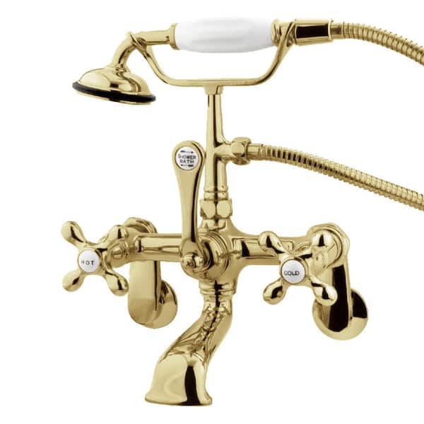 Kingston Brass Vintage Adjustable Center 3-Handle Claw Foot Tub Faucet with Handshower in Polished Brass