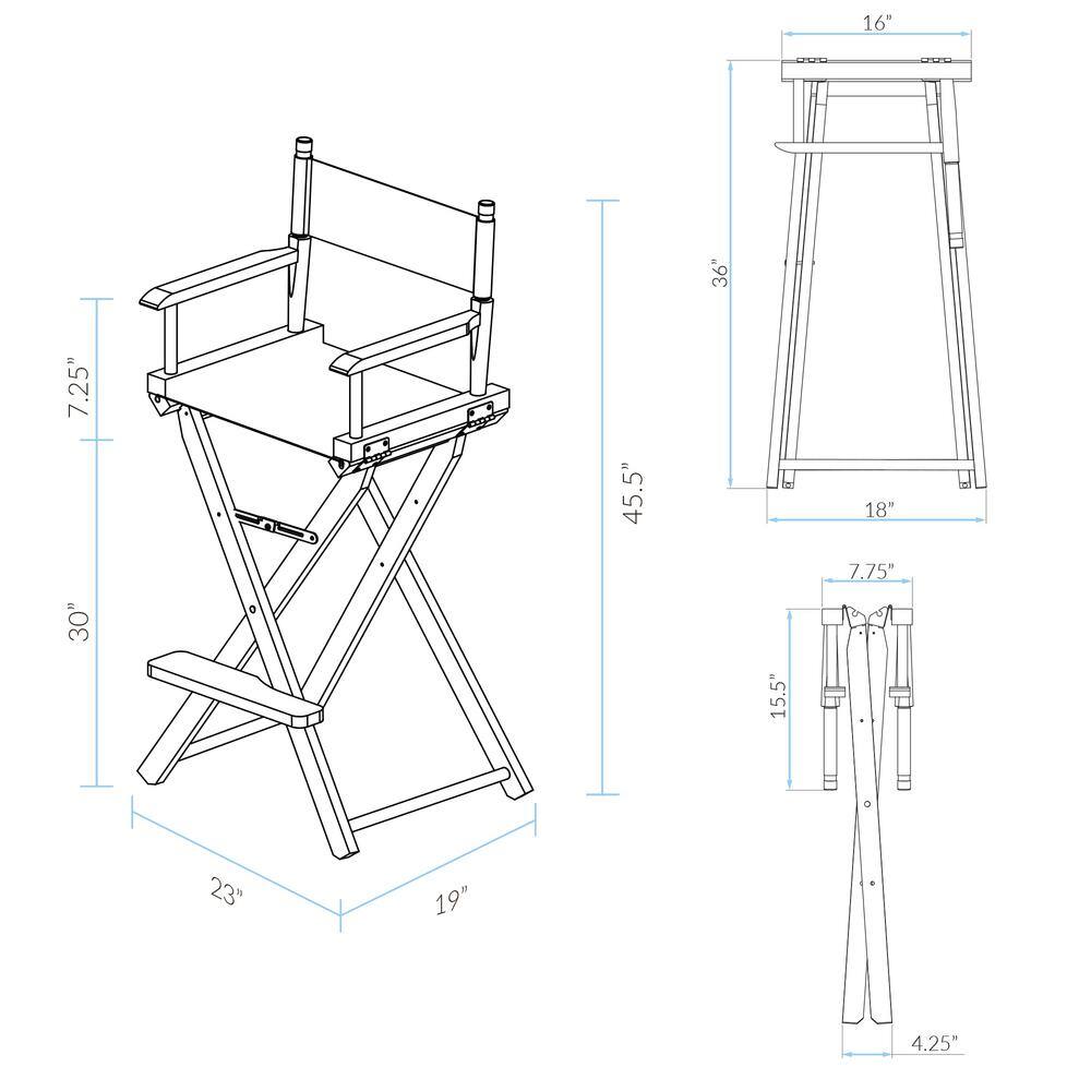 Natural Wood Large Foldable Directors Chair with Blue Canvas