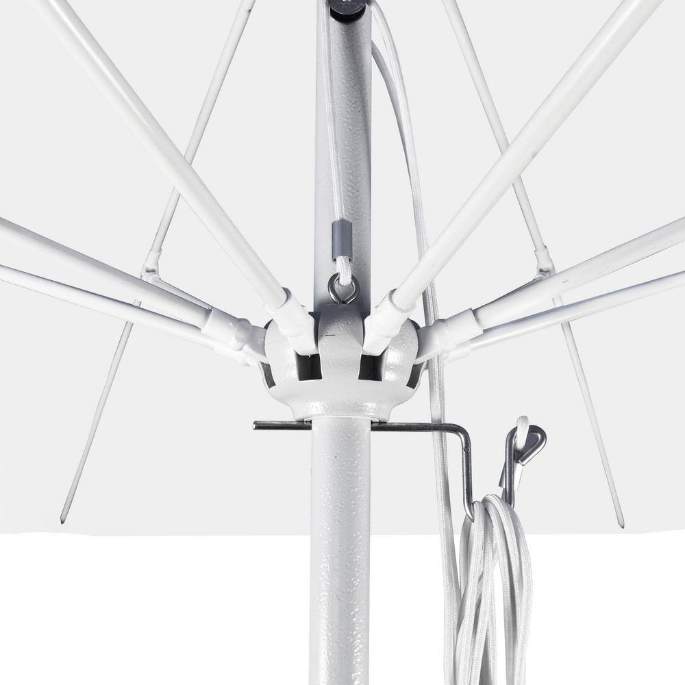 9 ft. Champagne Olefin Fabric White Aluminum Patio Umbrella