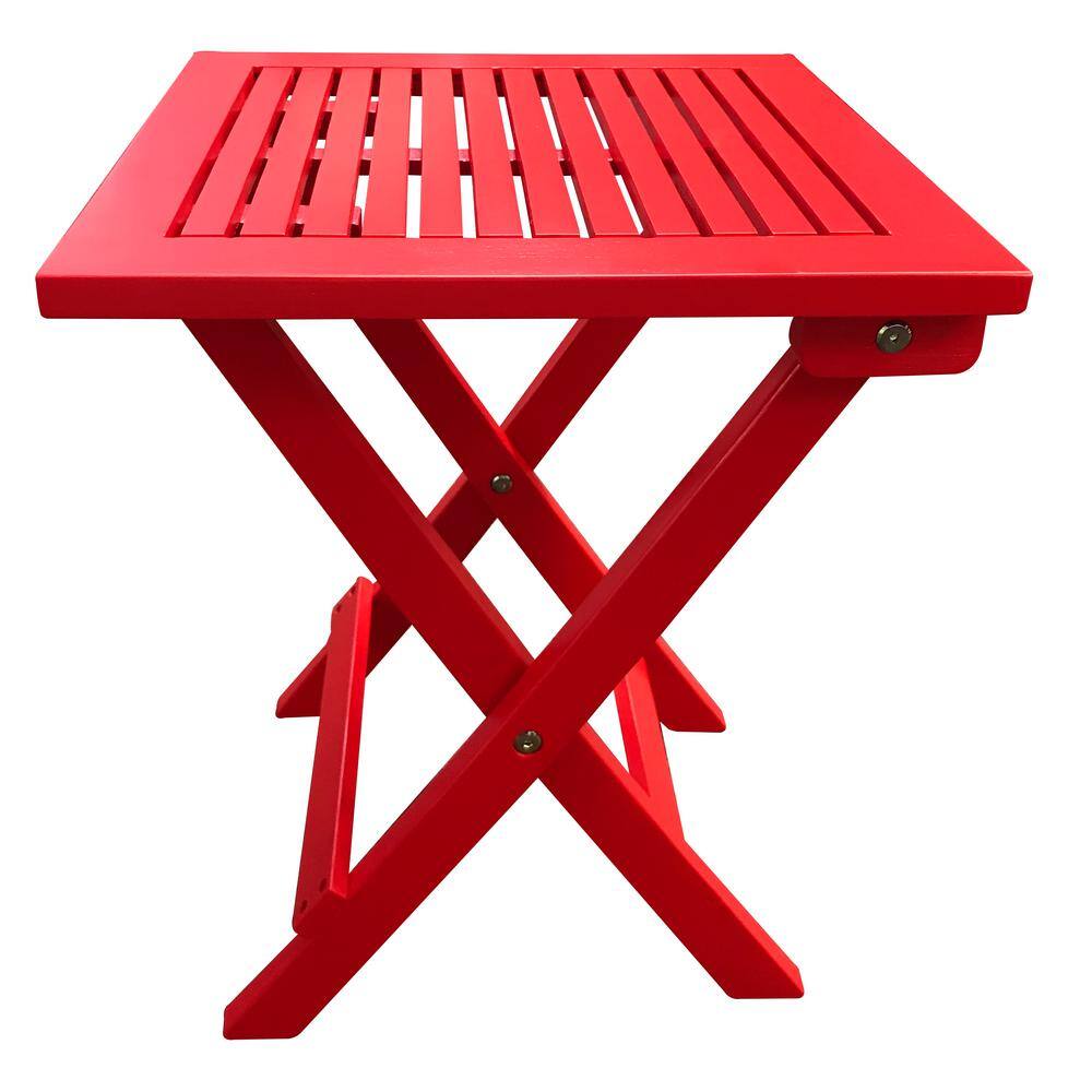 Red Acacia Wood Folding Square Outdoor End Table